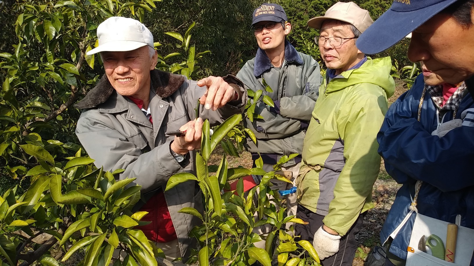 ～講師は、果樹専門技術指導員の山口英夫氏です。(写真左)～