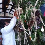 杉のツリーにかざりつけ